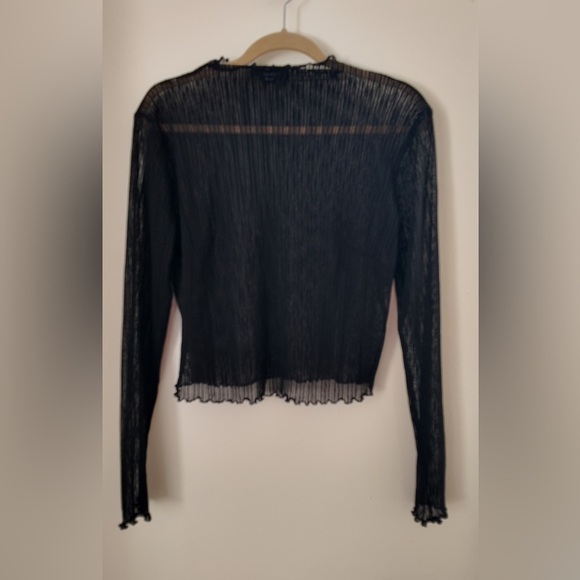 Sheer Pleated Boat Neck Top – Plus Size 0X, Elegant Long Sleeve Blouse - Picture 10 of 10